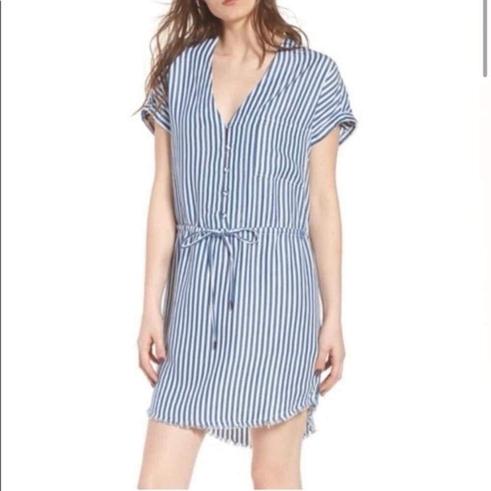 PAIGE Navy and White Striped Button-Up Dress